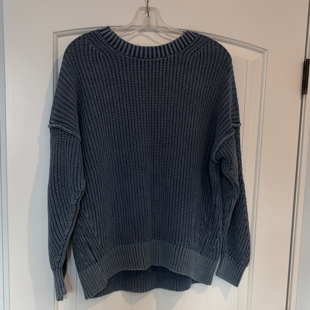 American Eagle Women's Ribbed Knit Denim Dyed Blue Sweater